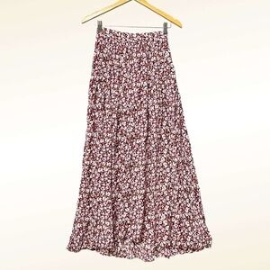 Madewell Floral Maxi Skirt NWT Size 00 Burgundy White Boho Feminine